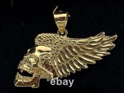 No Stone Skeleton Skull Charm Pendant With Wings 14K Yellow Gold Plated