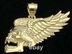 No Stone Skeleton Skull Charm Pendant With Wings 14K Yellow Gold Plated