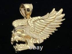 No Stone Skeleton Skull Charm Pendant With Wings 14K Yellow Gold Plated