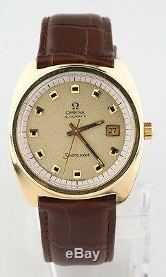Omega Seamaster Automatic Gold-Plated Vintage Men's Watch with Brown Leather Band