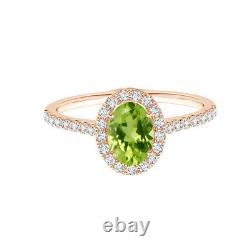 Oval 1.10 Ctw Peridot Solitaire Accents 10K Rose Gold Rose Plated Ring