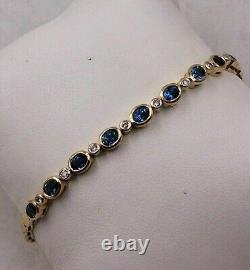 Oval Blue Sapphire Lab Created Diamond Tennis Bracelet 14K Yellow Gold Plated