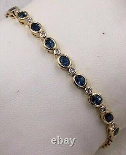 Oval Blue Sapphire Lab Created Diamond Tennis Bracelet 14K Yellow Gold Plated