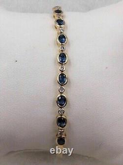 Oval Blue Sapphire Lab Created Diamond Tennis Bracelet 14K Yellow Gold Plated