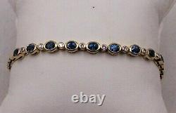 Oval Blue Sapphire Lab Created Diamond Tennis Bracelet 14K Yellow Gold Plated