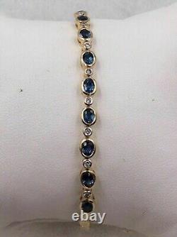 Oval Blue Sapphire Lab Created Diamond Tennis Bracelet 14K Yellow Gold Plated