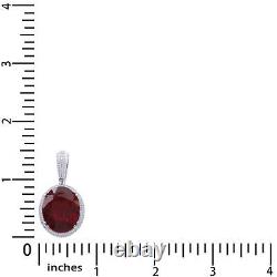 Oval Cut Red Garnet & Simulated Diamond Halo Pendant 14K White Gold Plated