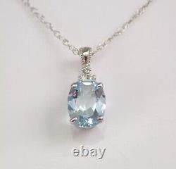 Oval Cut Simulated Aquamarine Pretty Pendant Free Chain In 14k White Gold Plated