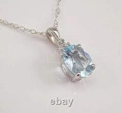 Oval Cut Simulated Aquamarine Pretty Pendant Free Chain In 14k White Gold Plated