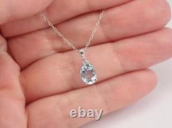 Oval Cut Simulated Aquamarine Pretty Pendant Free Chain In 14k White Gold Plated