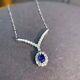 Oval Cut Simulated Blue Sapphire Stunning Pendant Chain In 14k White Gold Plated