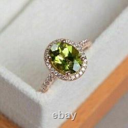 Oval Cut Simulated Green Peridot Halo Wedding Band Ring In 14k Rose Gold Plated