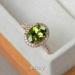 Oval Cut Simulated Green Peridot Halo Wedding Band Ring In 14k Rose Gold Plated