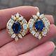 Oval Cut Simulated Sapphire Women's Stunning Stud Earring 14k Yellow Gold Plated