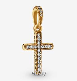 PANDORA Sparkling Cross Necklace Pendant Charm 14K Gold Vermeil Plated 397571CZ
