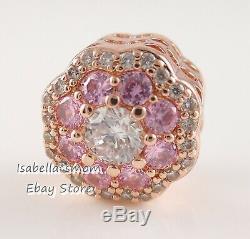PINK SPARKLE FLOWER Authentic PANDORA Rose GOLD Plated Charm 787851NPM NEW w BOX