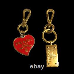 PRADA Red Heart & Gold Color Logo Plate Set Bag Charm Keyring Keychain