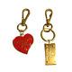 Prada Red Heart & Gold Color Logo Plate Set Bag Charm Keyring Keychain