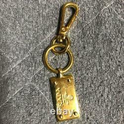 PRADA Red Heart & Gold Color Logo Plate Set Bag Charm Keyring Keychain