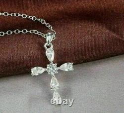 Pear Simulated Diamond Religious Cross Christmas Pendant 14k White Gold Plated