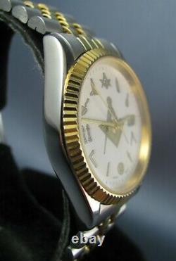 Pedre Miyota Stainless Steel & Gold Tone Masonic Dial Quartz Mens Watch 1990