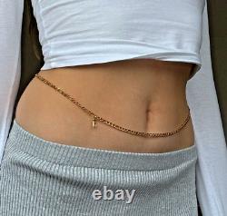 Personalised Letter Waist Cuban Chain Vintage Belly Chain 14K Yellow Gold Plated