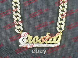 Personalized Gp 3d Cz Cuban 3 Jumbo Double Plated Script Name Plate Necklace