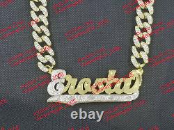 Personalized Gp 3d Cz Cuban 3 Jumbo Double Plated Script Name Plate Necklace