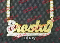 Personalized Gp 3d Cz Tennis 3 Jumbo Double Plated Script Name Plate Necklace