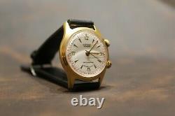Poljot Signal Gold plated AU20 Alarm 18 J USSR mens wrist watch