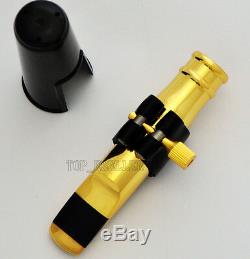 Prof New Leather Ligature Tenor Saxophone Bb Sax Metal Mouthpiece Gold Plated 7#