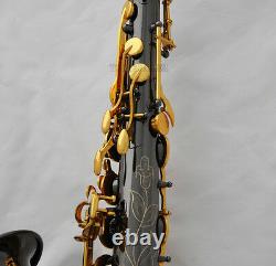 Professional Black Nickel gold Tenor Sax Engraving Bell Saxophone +Metal Mouth