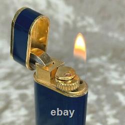 RARE Vintage Cartier Gas Lighter NAVY Lacquer 18k Gold Plated Accents with Case