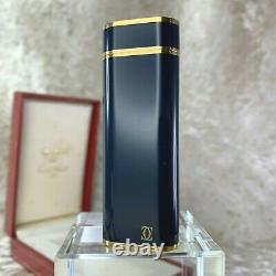 RARE Vintage Cartier Gas Lighter NAVY Lacquer 18k Gold Plated Accents with Case