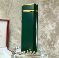 RARE Vintage Cartier Lighter Green Lacquer 18k Gold Plated Accents with Case
