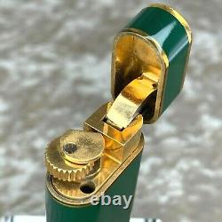 RARE Vintage Cartier Lighter Green Lacquer 18k Gold Plated Accents with Case