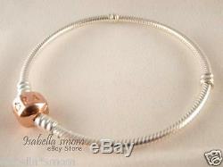 ROSE GOLD Plated SILVER Authentic PANDORA 2 TONE Charm/Beads Bracelet 6.7 17cm