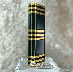 Rare Vintage Cartier Lighter Dark Green Lacquer 18K Gold Plated Stripes withBox