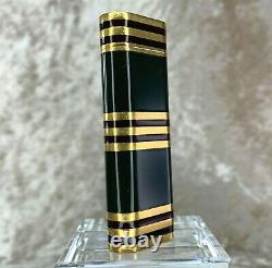 Rare Vintage Cartier Lighter Dark Green Lacquer 18K Gold Plated Stripes withBox