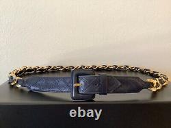 Rare Vintage Chanel Gold Plated Chain Link Leather Belt