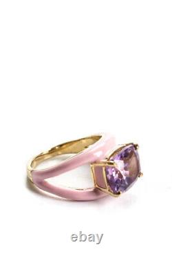 Rarities Gold Plated Sterling Silver Pink Enamel Amethyst Cocktail Ring Size 8