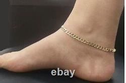 Real 14K Yellow Gold plated Women Anklet Cuban Link Ankle Bracelet Rope