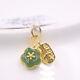 Real 24k Yellow Gold Wealth Plate With Natural Green Jade Flower Pendant