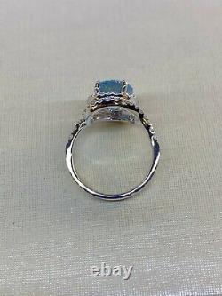 Real Aquamarine 2.10Ct Oval Cut Halo Women Engagement Ring 14K White Gold Plated