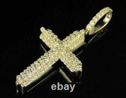 Real Moissanite 1.60Ct Round Cut Men's Cross Pendant Yellow Gold Plated Silver