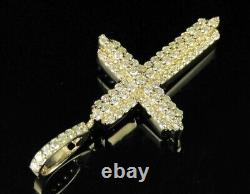 Real Moissanite 1.60Ct Round Cut Men's Cross Pendant Yellow Gold Plated Silver
