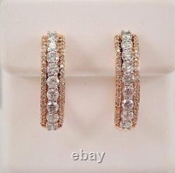 Real Moissanite 1.70 Ct Round Cut Hoop Women's Earrings In 14K Rose gold Plated