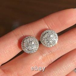 Real Moissanite 1.70Ct Round Cut Cluster Stud Earrings 14K White Gold Plated