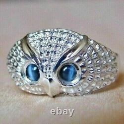 Real Moissanite 2.00 Ct Round Cut Owl Shape Ring 14K White Gold Silver Plated