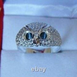 Real Moissanite 2.00 Ct Round Cut Owl Shape Ring 14K White Gold Silver Plated